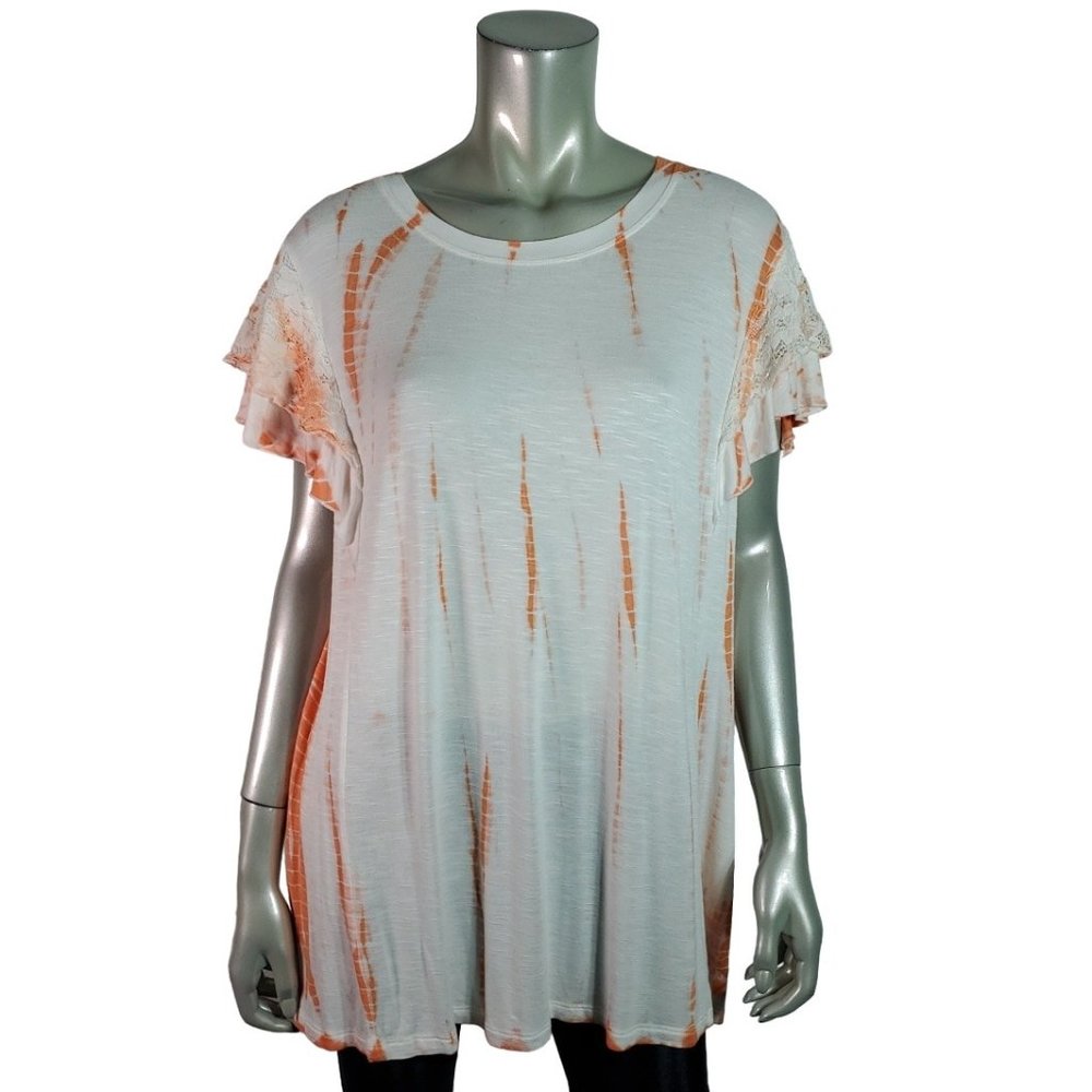 Knox Rose Top Plus Size XXL‎ Tunic Tie Dye Stretch Flutter Sleeve Casual Orange